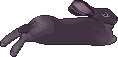 Pixel art of a gray bunny lying down with feet out