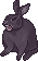 Pixel art of a gray bunny with its mouth open in a yawn, eyes scrunched slightly shut