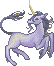 Pixel art of a goat-like silver unicorn rearing as if to attack