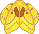 Pixel art of a yellow rose myrtle lappet moth