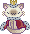 White and brown cat wearing a crown and robe